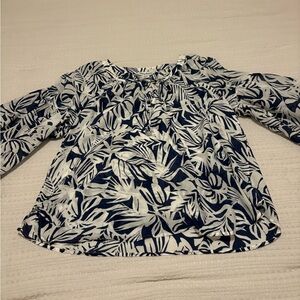Tommy Bahama Blue and White Leaf Print Blouse